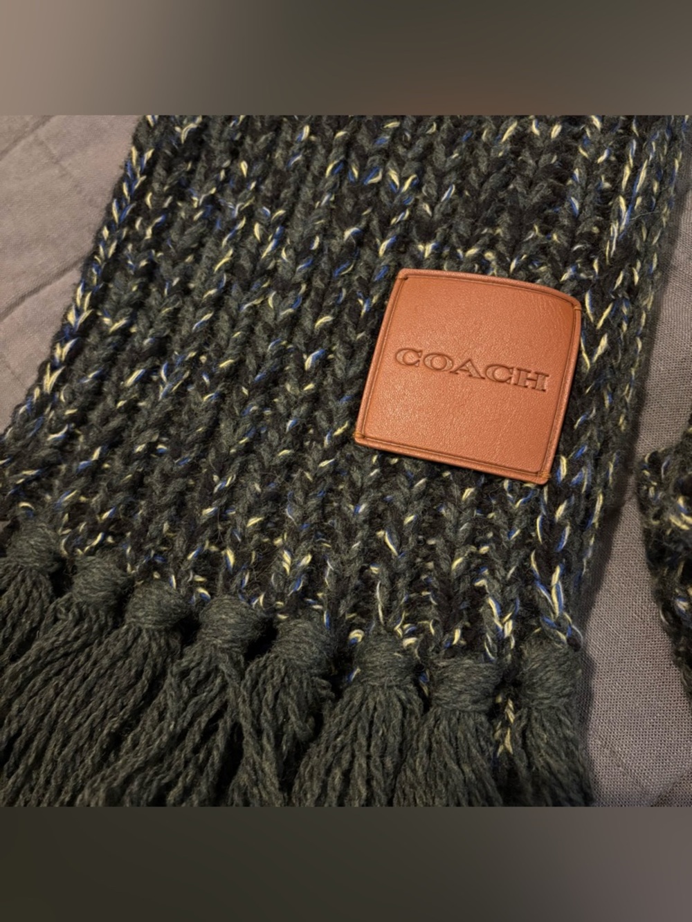 COACH Olive Green Knit Pom Beanie, Scarf & Mittens Trio - Picture 3 of 5